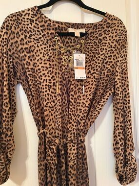 MICHAEL Michael Kors Leopard Print Blouse with Gold Chain Detail